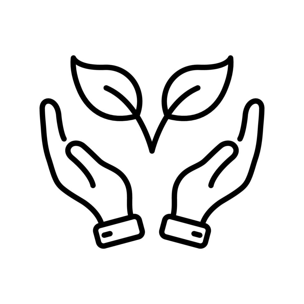 icono de línea de hoja orgánica de mano. símbolo de esquema de eco-agricultura en germinación. cultivo verde ecología planta pictograma lineal. trazo editable. ilustración vectorial aislada. vector