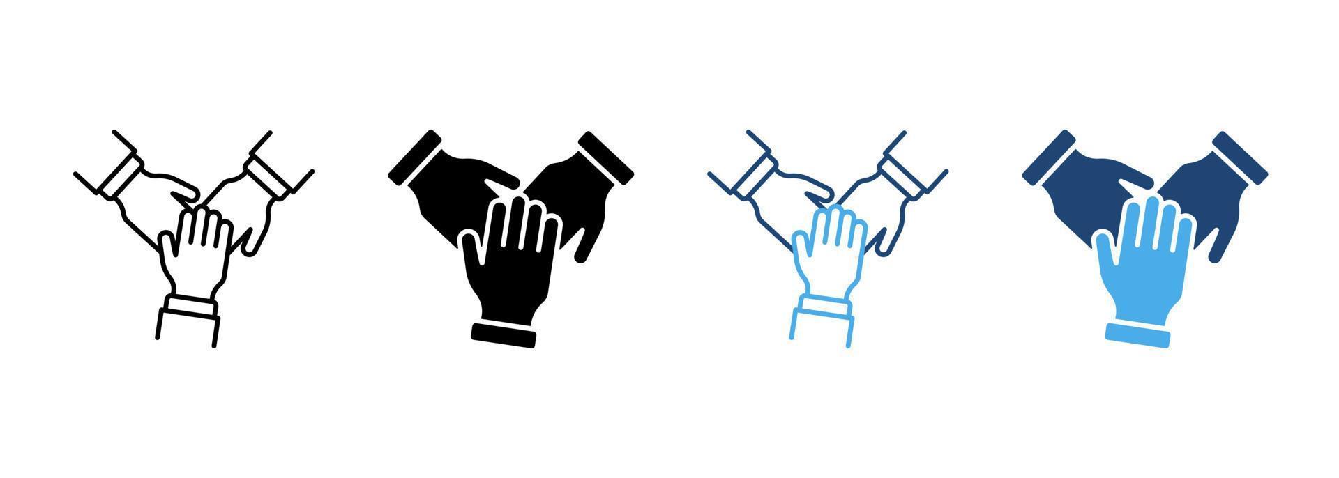 Teamwork Alliance Partnership Help Together Hand Silhouette and Line Icon. Collaboration Group Team Job Pictogram. Company Participation Icon. Editable Stroke. Isolated Vector Illustration.