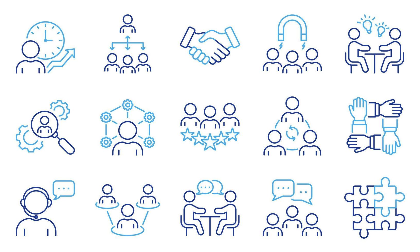 Group Team Network Line Icon Set. Community Business People Work Process Linear Pictogram Collection. Time Management, Service Management Outline Icon. Editable Stroke. Isolated Vector Illustration.