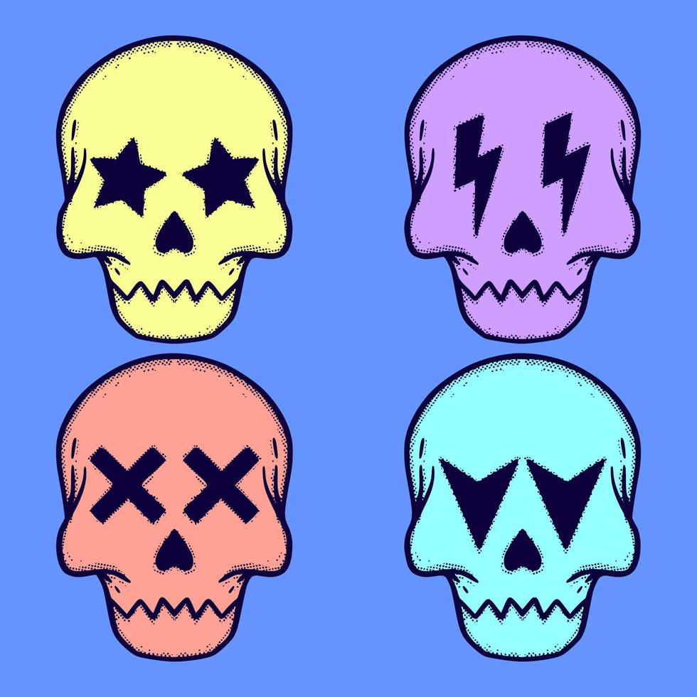 Collection set skulls Doodle Illustration hand drawn colorful for tattoo, stickers, etc vector