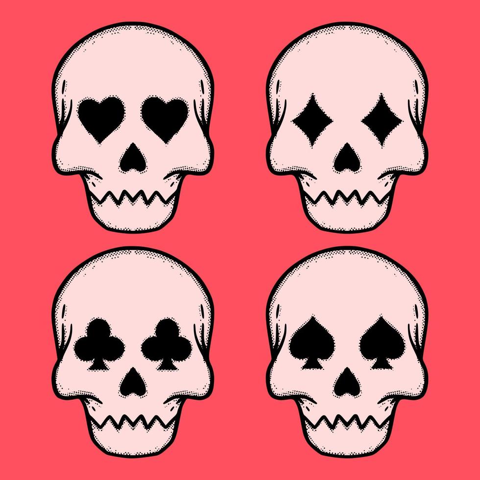 conjunto de colección rosa cráneos doodle ilustración dibujado a mano colorido para tatuajes, pegatinas, etc. vector