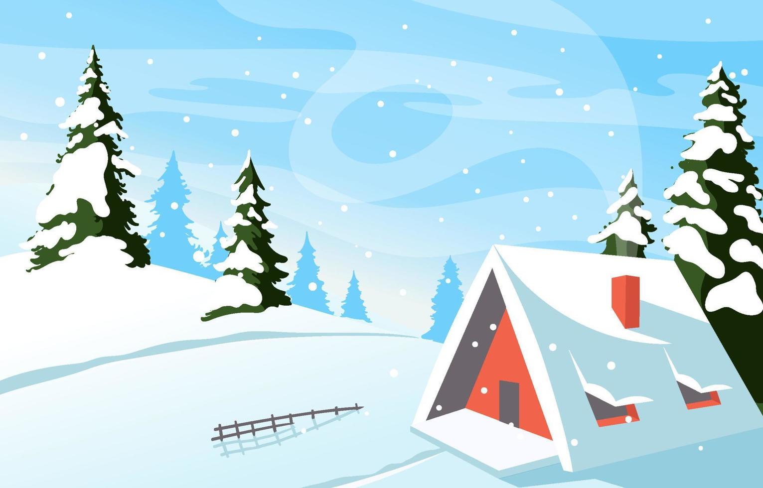 Winter Nature Scene with Cabin Concept vector