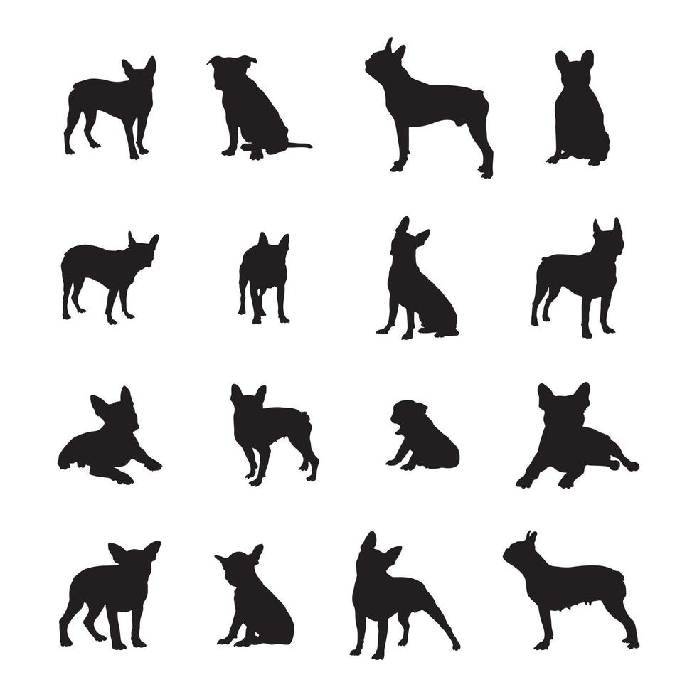 siluetas de perros boston terrier, colección de siluetas de perros. vector