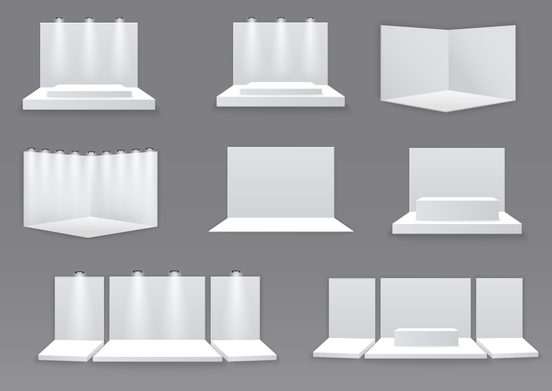 Exhibition stand. White empty advertising stand with desk. Vector white