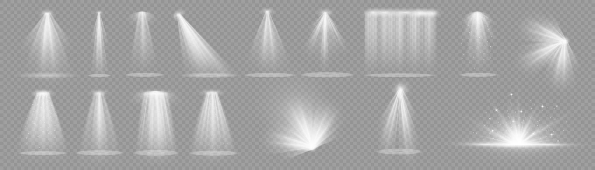 foco de vectores. efecto de luz de color blanco. brillante efecto de luz brillante dorado aislado. diseño de efectos especiales de foco de chispa. elemento de vector de rayos.