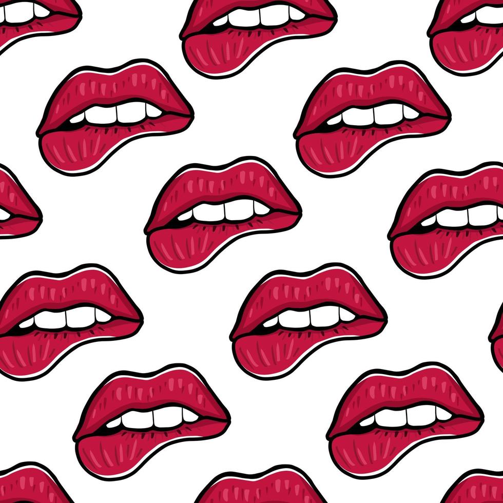 labios rojos de patrones sin fisuras. ilustración para impresión, fondos, cubiertas y embalaje. la imagen se puede utilizar para tarjetas de felicitación, carteles, pegatinas y textiles. aislado sobre fondo blanco. vector