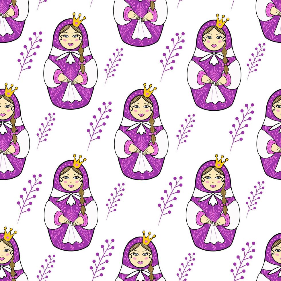 Matryoshka doll seamless pattern. Illustration for printing, backgrounds, covers and packaging. Image can be used for greeting card, poster, sticker and textile. Isolated on white background. vector