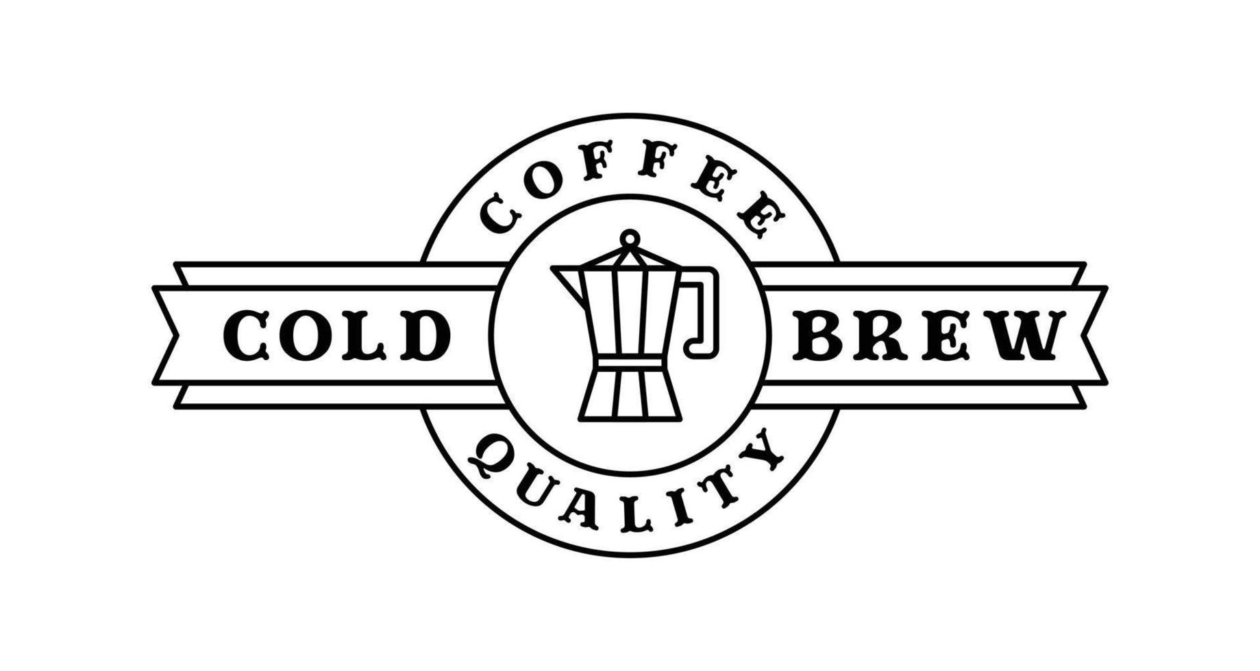 logo badge moka pot coffee in outline black color. cold brew coffee label vector