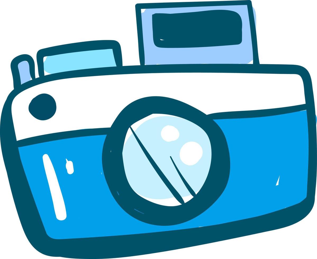 Blue camera, illustration, vector on white background.