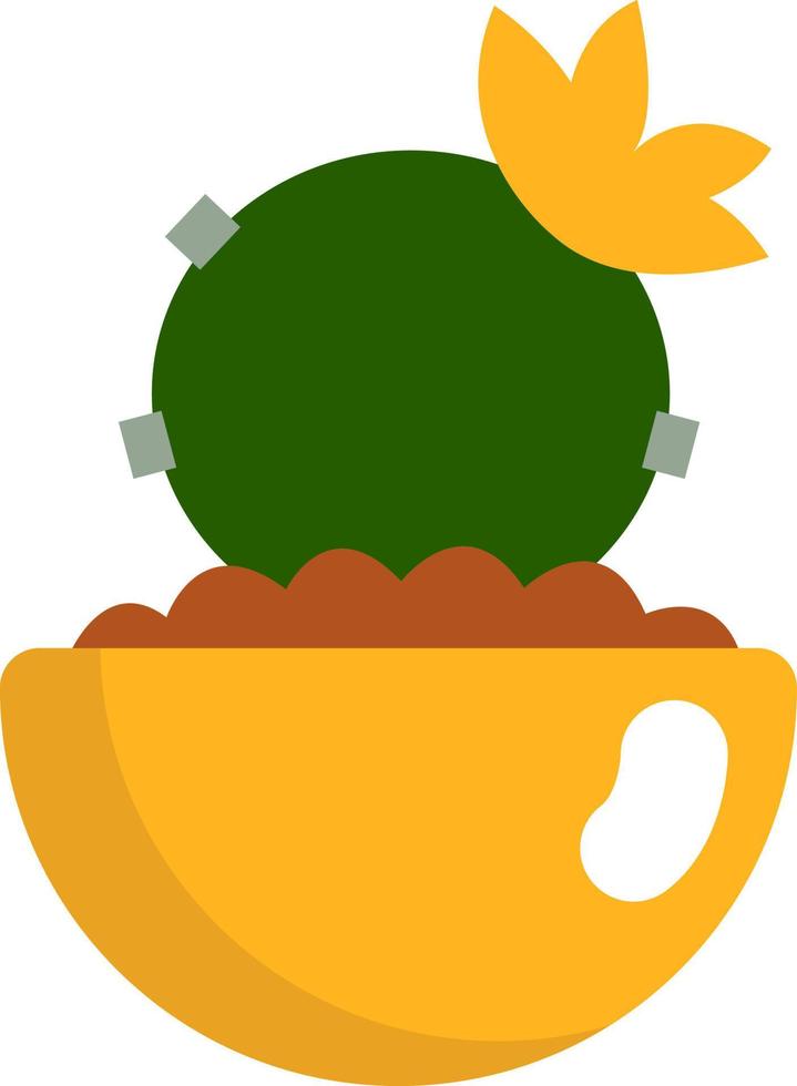 Cactus with yellow flower, illustration, vector on a white background.