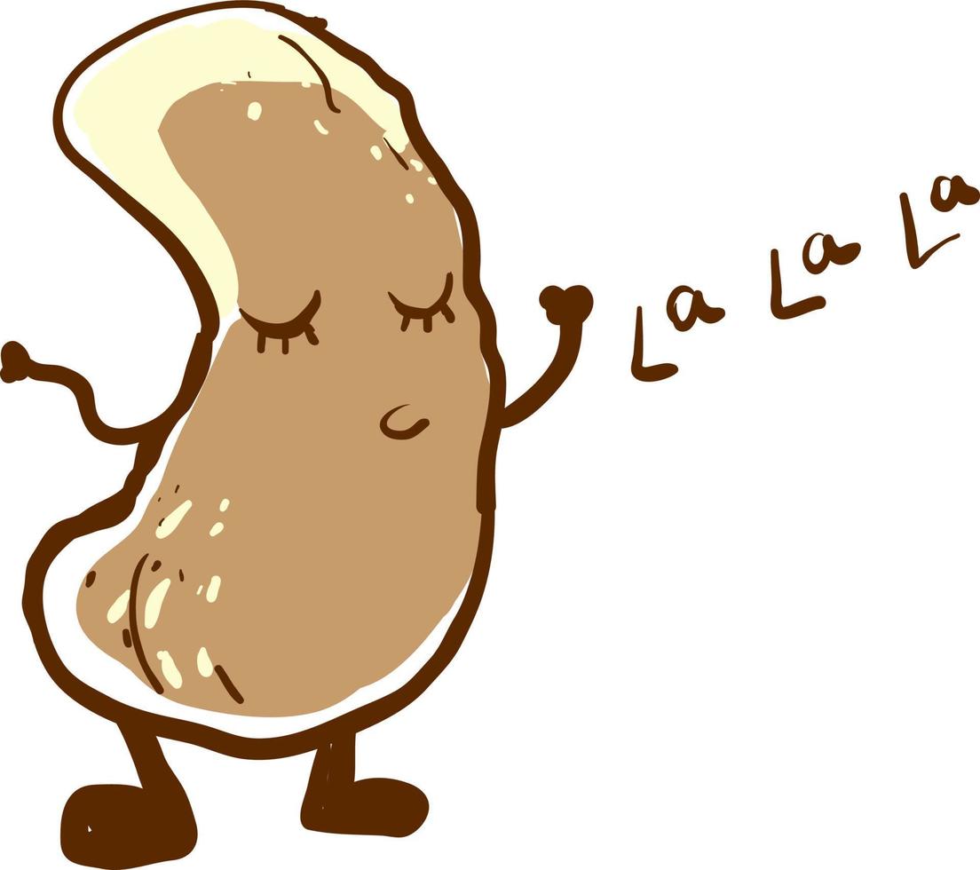 Singing nut, illustration, vector on white background.