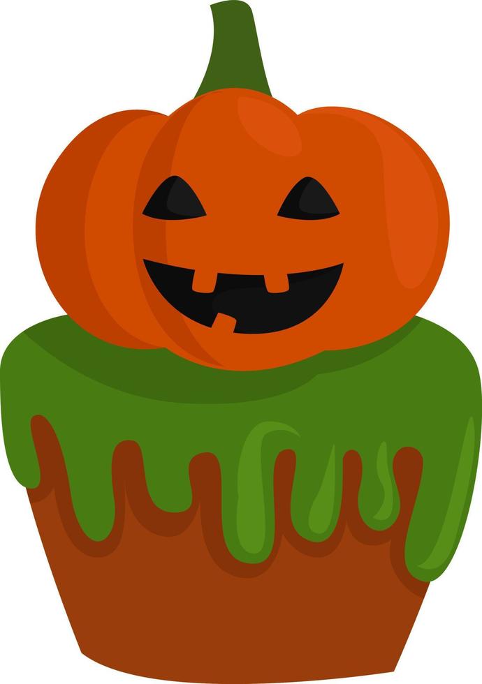 Pastel de calabaza de halloween, ilustración, vector sobre fondo blanco.