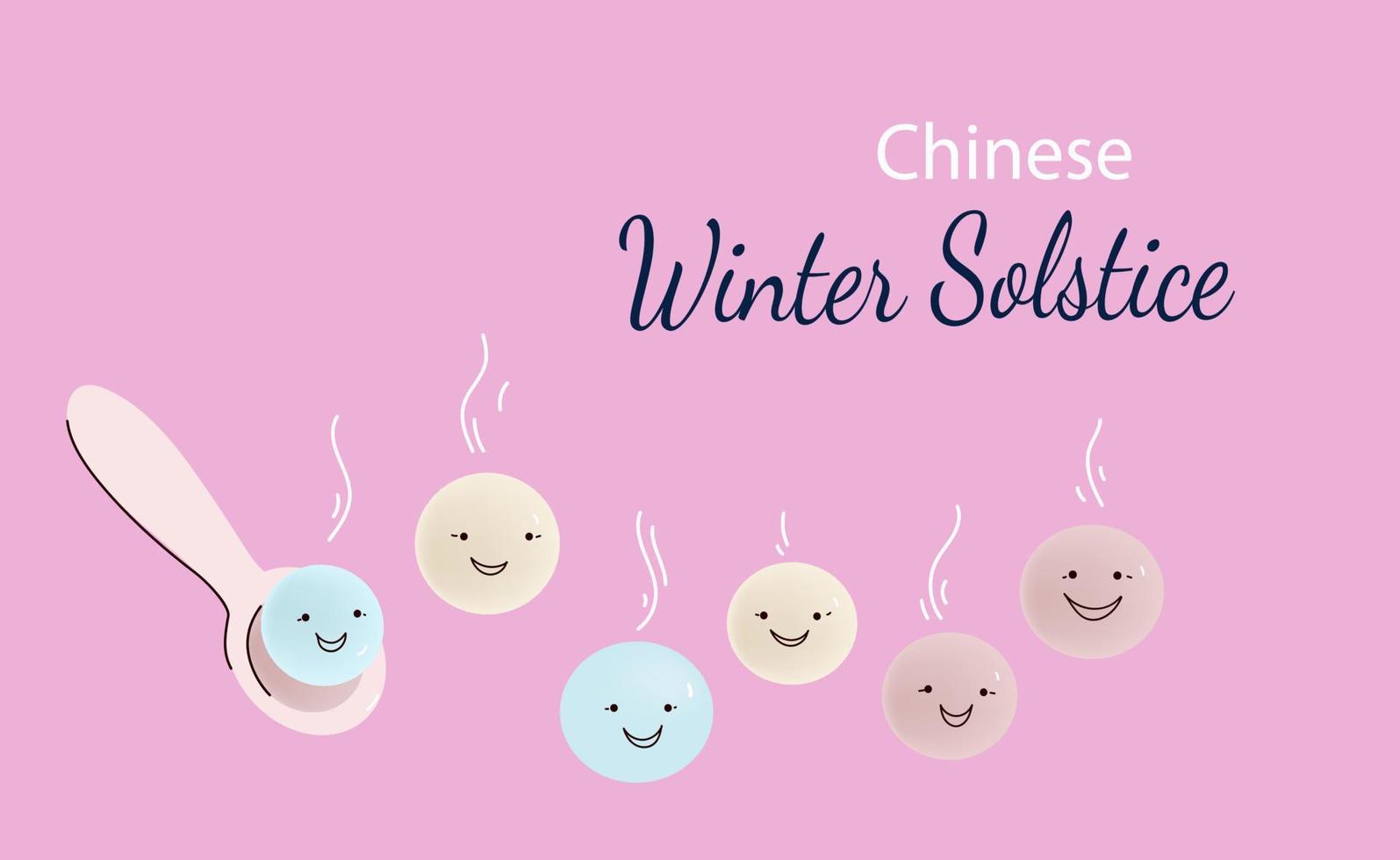 Winter Solstice greeting card, banner, poster.Chinese and Taiwanese festivals, Lantern Festival. Funny kawaii delicious glutinous rice balls character. Vector cartoon, doodle, hand drawn ,