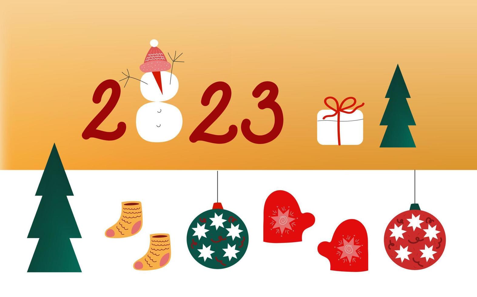 conjunto de fiesta de navidad de invierno de año nuevo. ilustración vectorial en estilo dibujado a mano para el diseño de tarjetas de vacaciones de invierno. vector