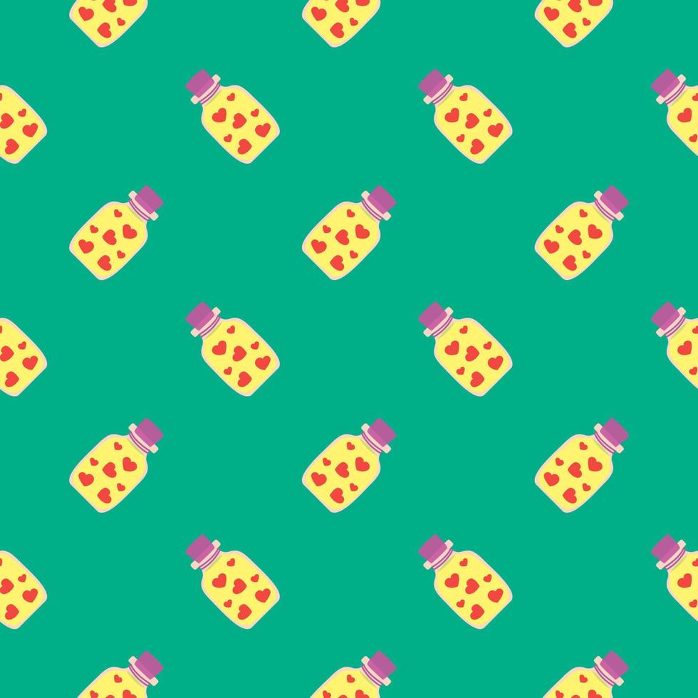 Love potion,seamless pattern on green background. vector