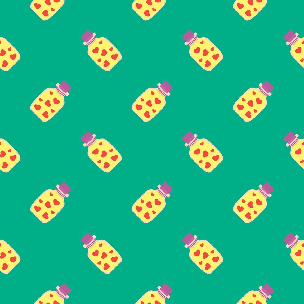 Love potion,seamless pattern on green background. vector