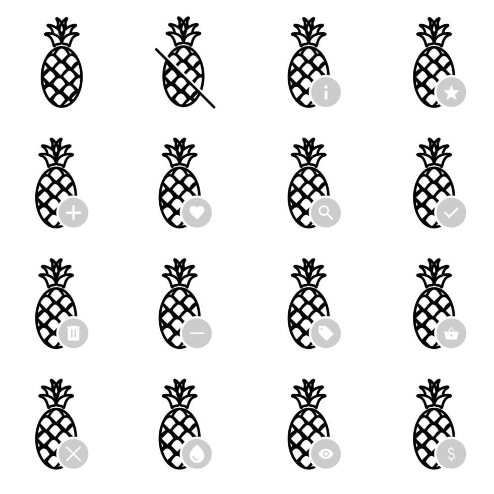 Pineapple icon with user interface action, for web, simple black gray with line style vector