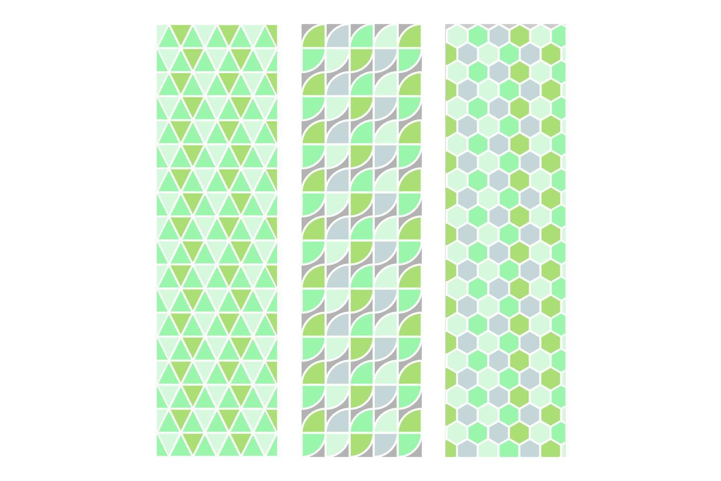 Set of Geometric seamless patterns in green gray. Abstract geometry hexagonal graphic design prints patterns. Seamless geometric quarter circle triangle pattern. vector