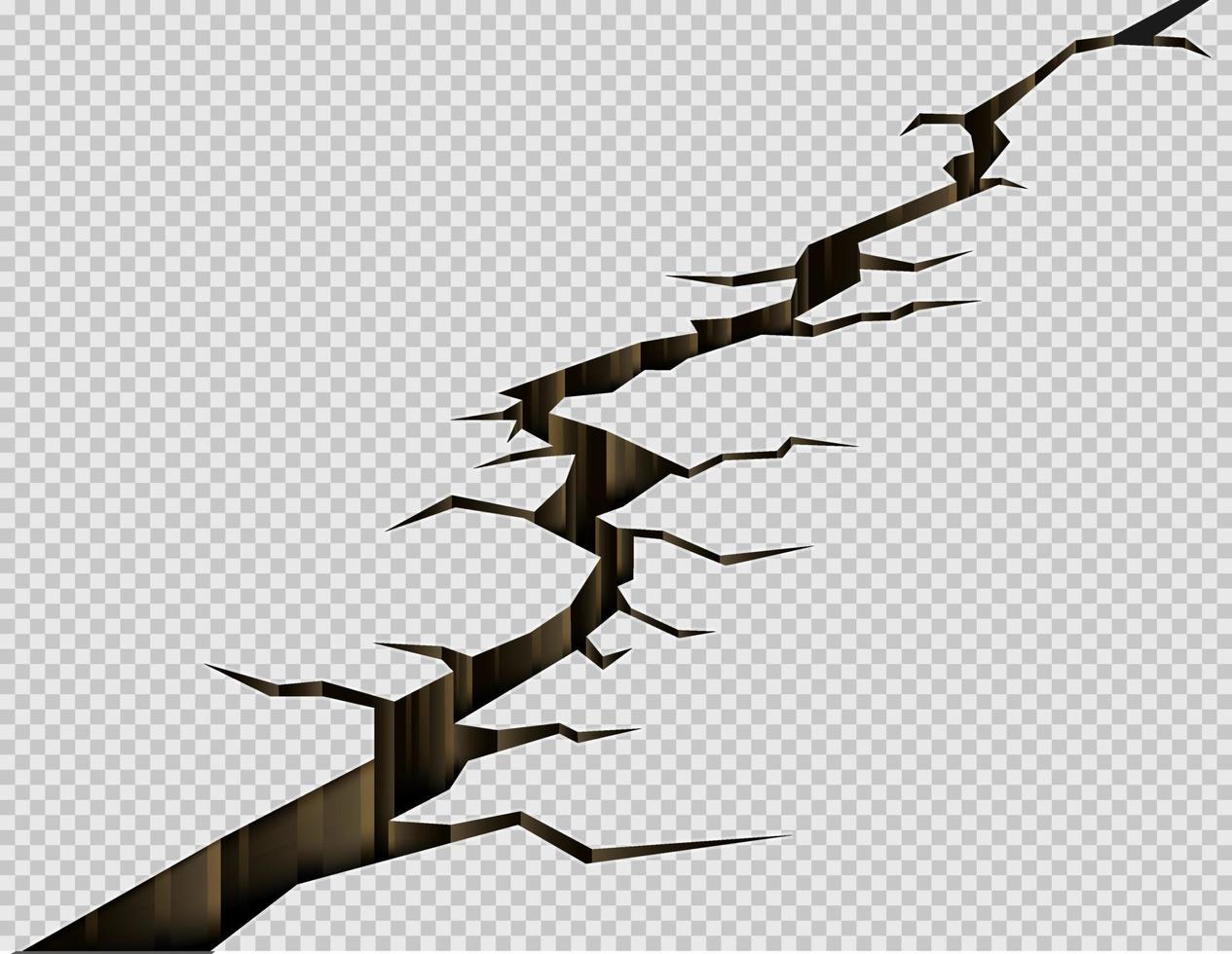 Realistic Ground Cracks. Fractures at Ground Level. Earthquake Ruptures in Perspective View. Cracks From Disaster or Drought Isolated on Transparent Background. Vector Illustration