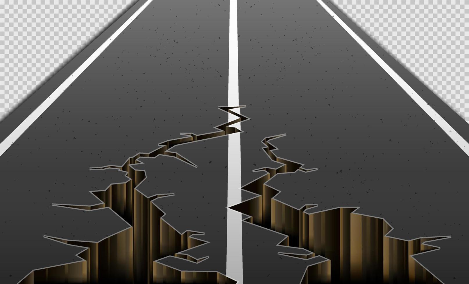 Cracks in Asphalt Roads caused by Earthquakes. Cracks on the Highway on a Transparent Background. Vector Illustration