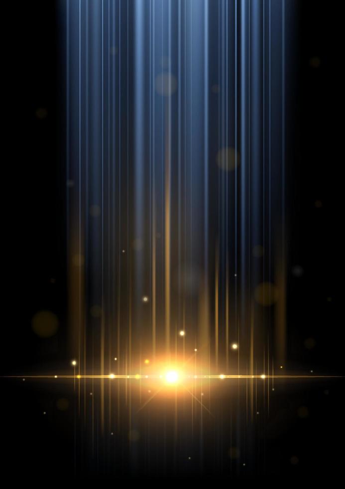 Abstract Blue and Yellow Light Rays. Isolated on Dark Background. Vector Illustration