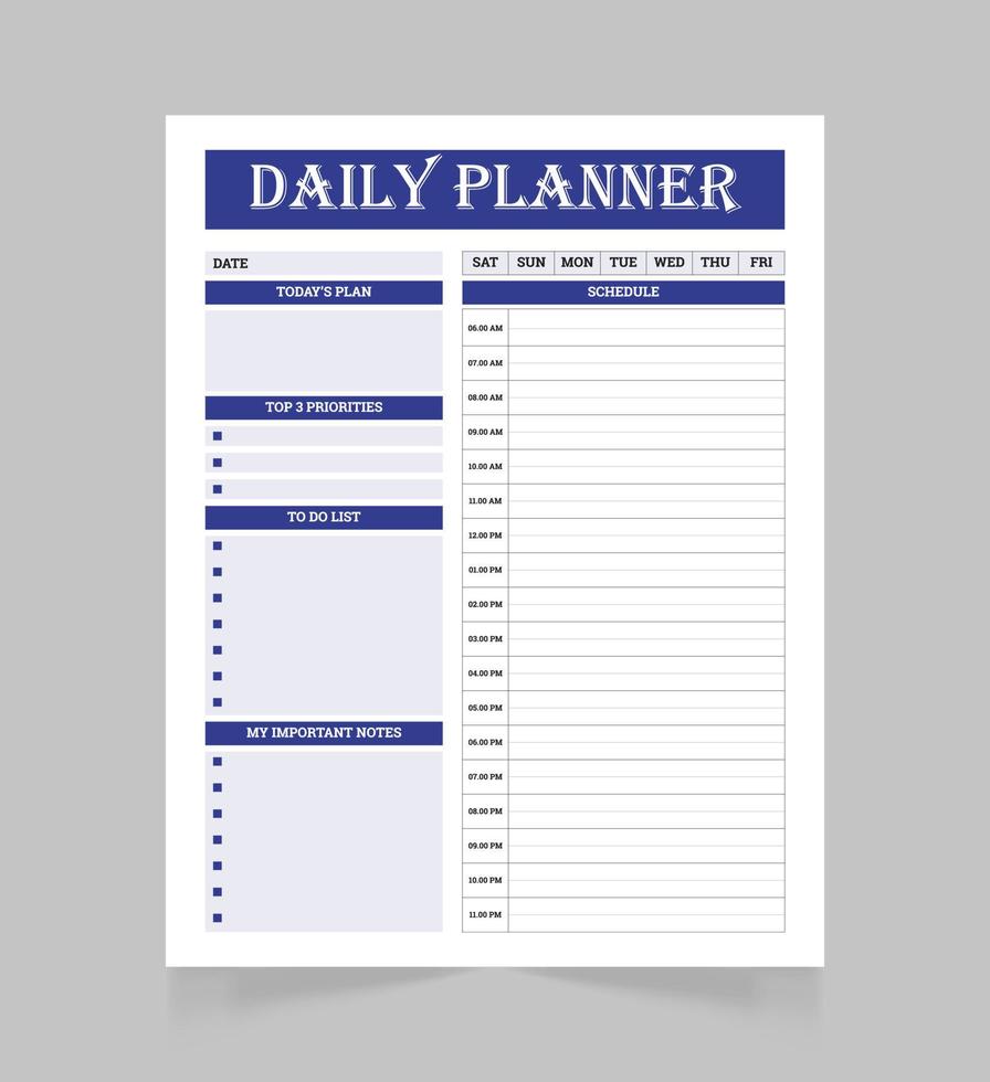 Printable daily planner page template . Blank white notepad page. vector