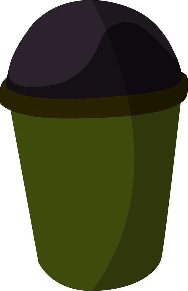 Green trash can, illustration, vector on white background.