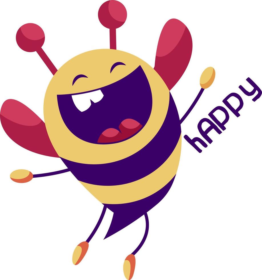 Cheerful yellow and purple bee vector illustration on a white background