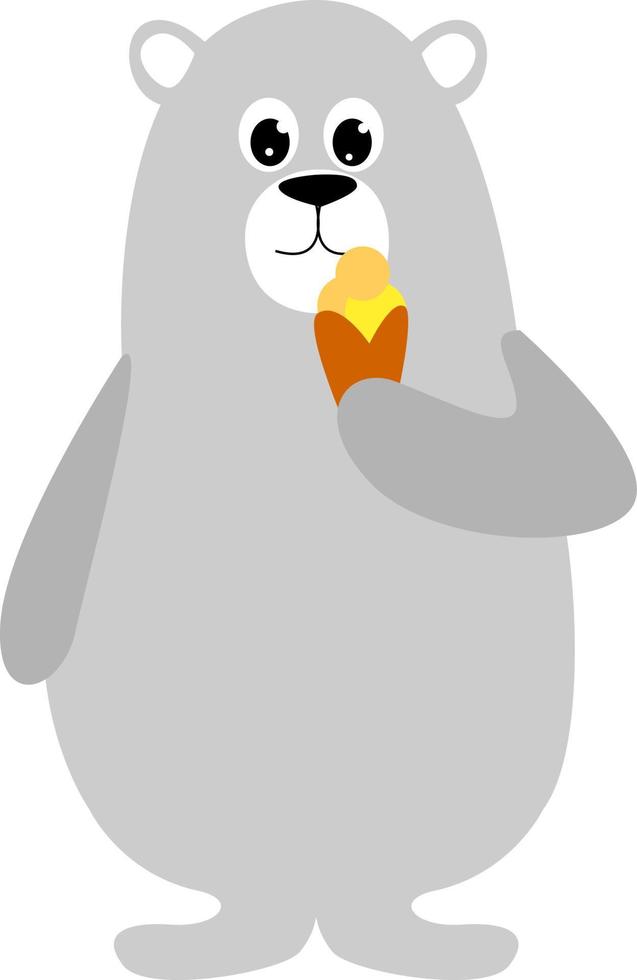 Bear with ice cream, illustration, vector on white background.