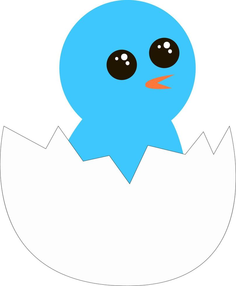 Blue bird hatching from egg, illustration, vector on white background.