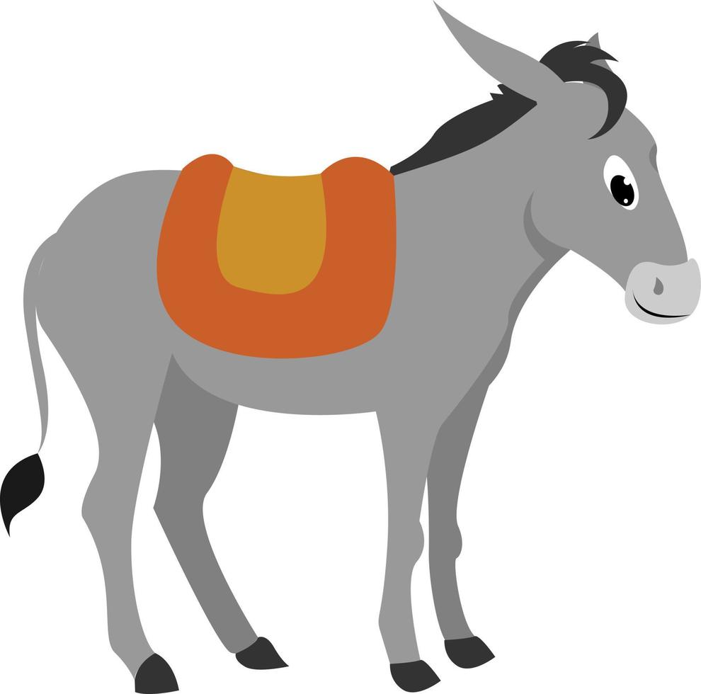 Burro feliz, ilustración, vector sobre fondo blanco.