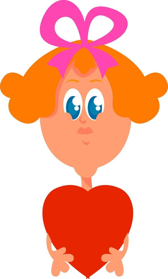 Girl with pink bow, illustration, vector on white background.