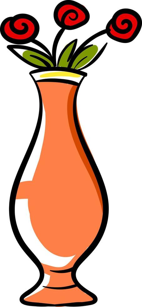 Red roses in a vase, illustration, vector on a white background.