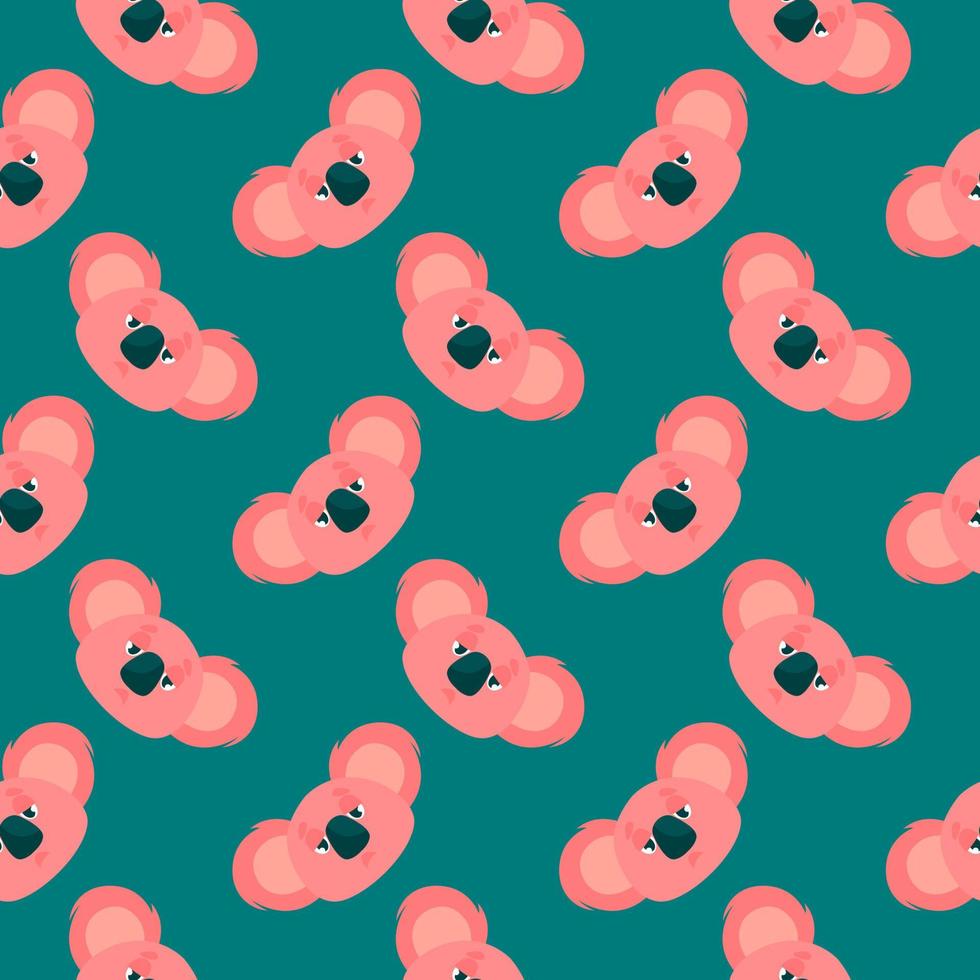 Sad koala, seamless pattern on dark green background. vector