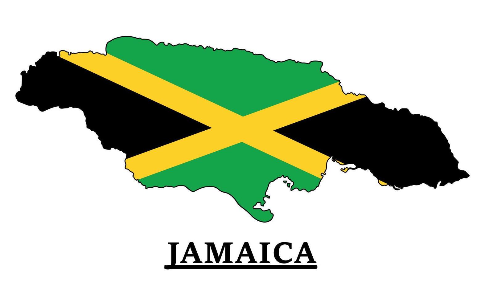 diseño del mapa de la bandera nacional de jamaica, ilustración de la bandera del país de jamaica dentro del mapa vector