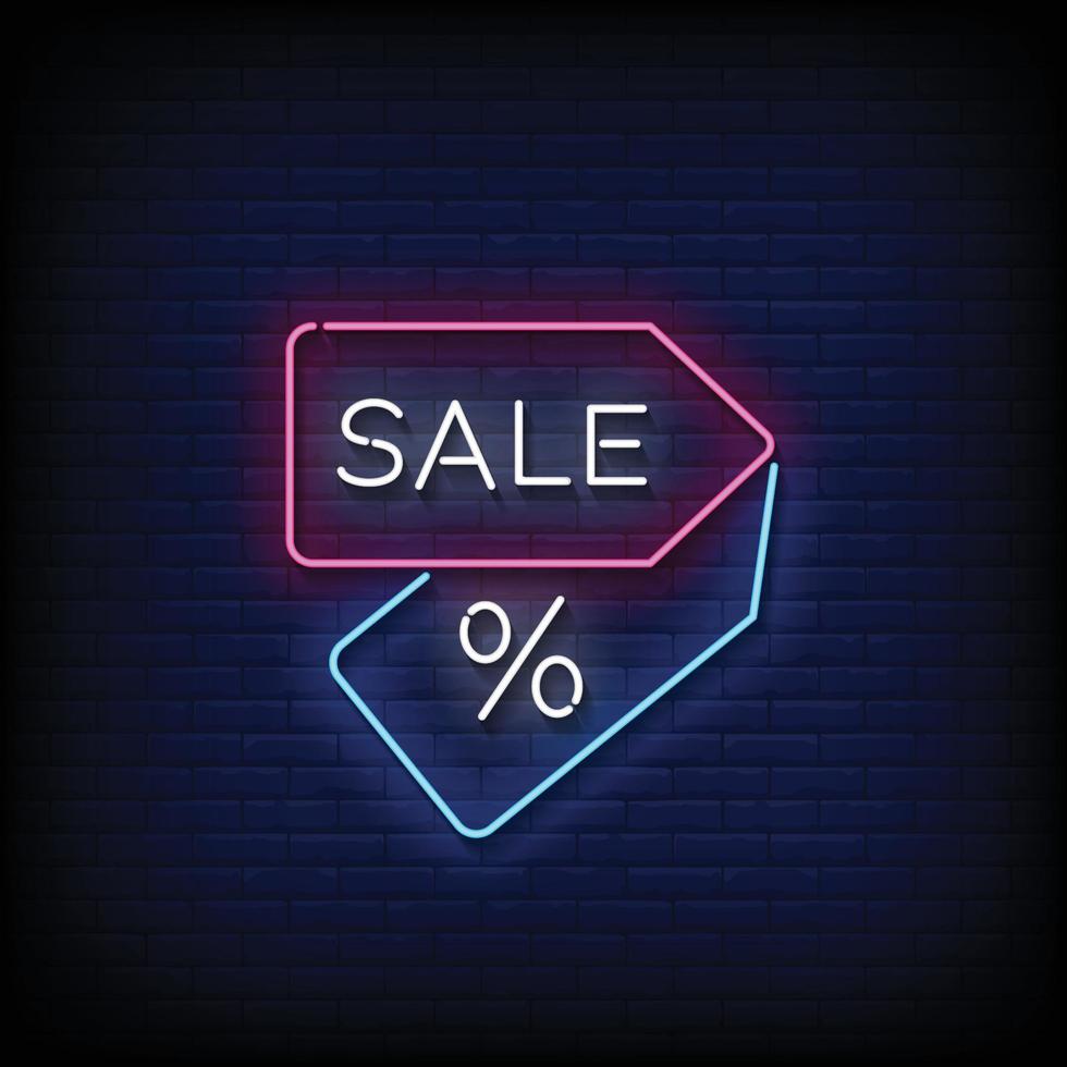 Neon Sign sale with brick wall background vector