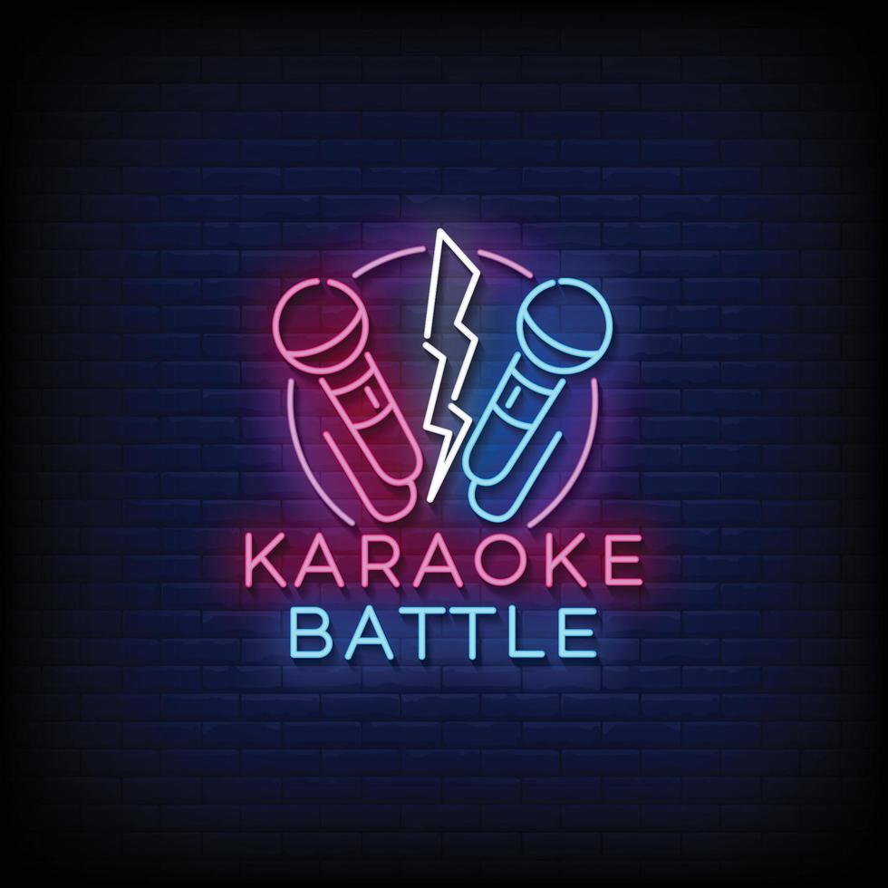 Neon Sign karaoke battle with brick wall background vector