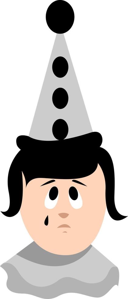 Sad pierrot, illustration, vector on white background.