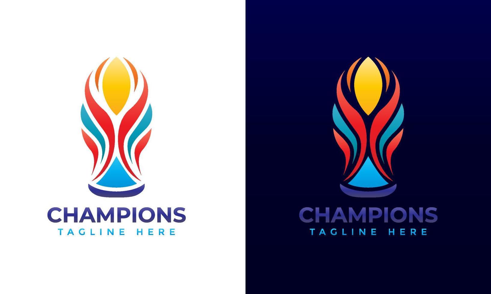 copa de campeones y logotipo de trofeo ilustración de degradado colorido abstracto para torneo deportivo vector