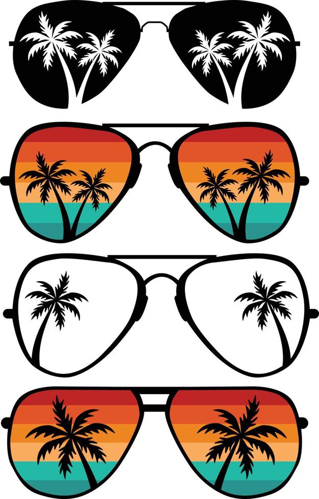 puesta de sol de gafas de sol retro sobre fondo blanco. signo de gafas de sol de palmera. estilo plano vector