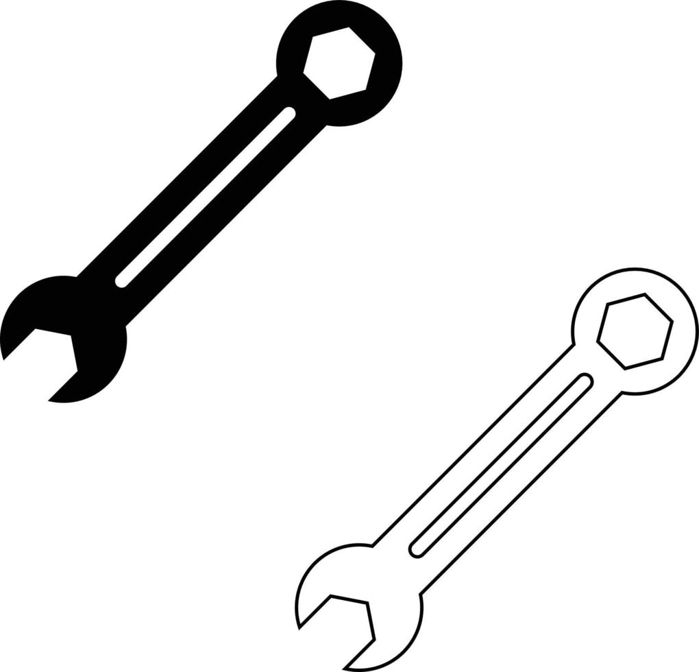 Black Wrench icon on white background. Wrench outline. Wrench tool sign. spanner outline and filled symbol. flat style. vector