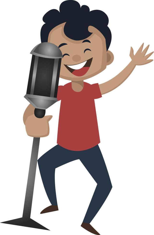 Boy is singing, illustration, vector on white background.