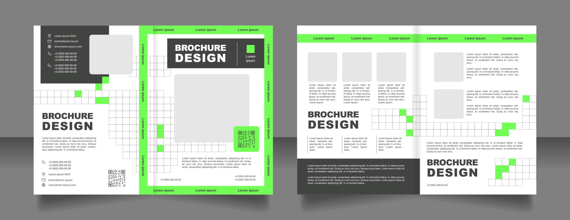 Futuristic business solutions bifold brochure template design