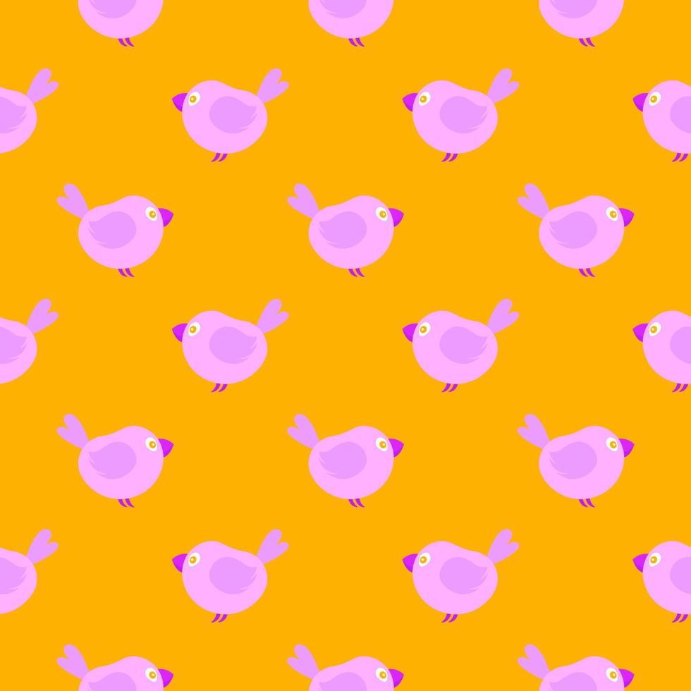Pink chick, seamless pattern on yellow background. vector