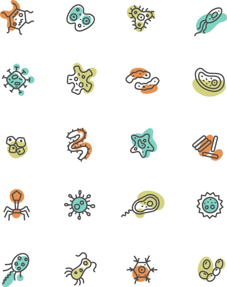 paquete de iconos de bacterias, ilustración, vector, sobre un fondo blanco. vector