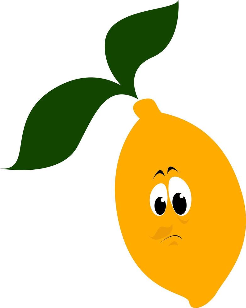 Sad lemon, illustration, vector on white background.