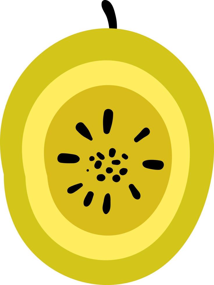 Melón amarillo por la mitad, ilustración, vector sobre fondo blanco.