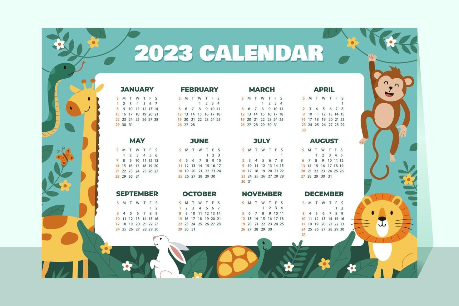 Plantilla de calendario 2023 con lindos animales vector