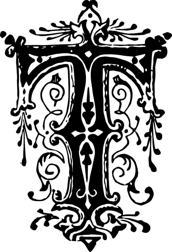 Ornamental letter of T, vintage illustration. vector