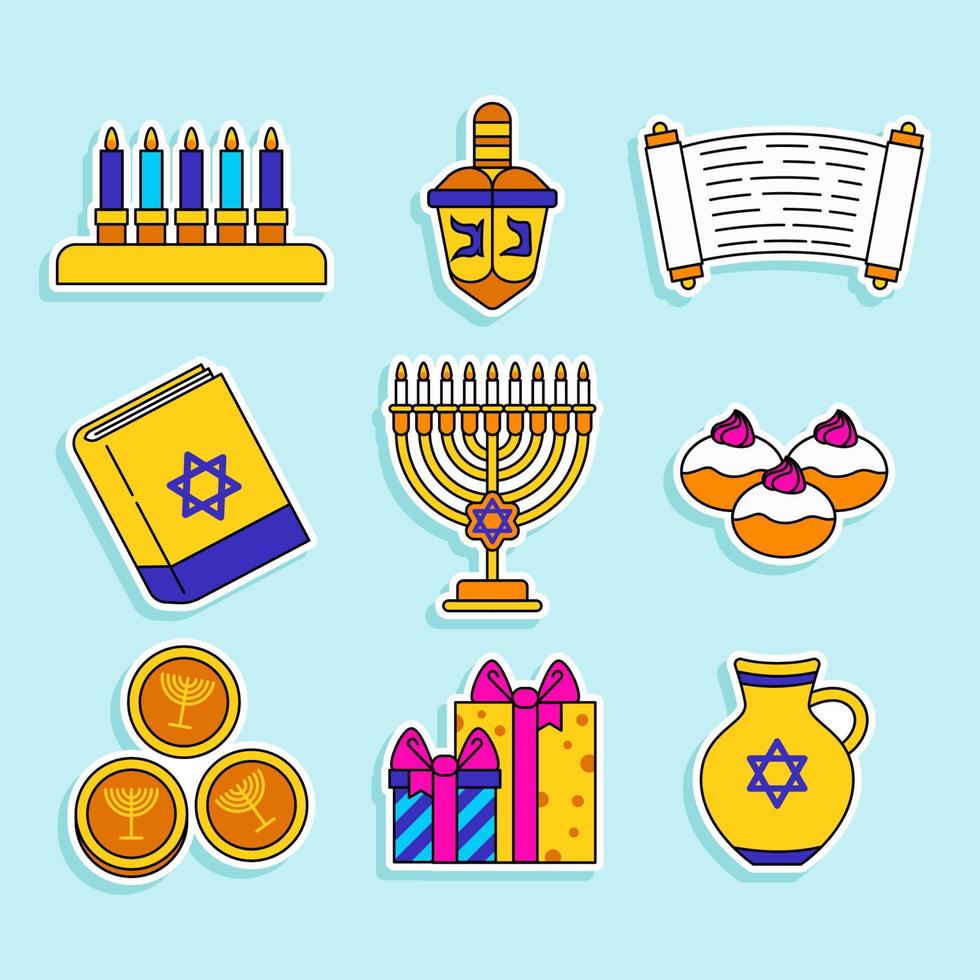 conjunto de pegatinas de elementos de hanukkah vector